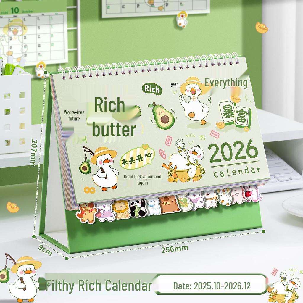 2026 Niedlicher Cartoon-Tischkalender: Kreatives Büro- & Studentenplanungsornament