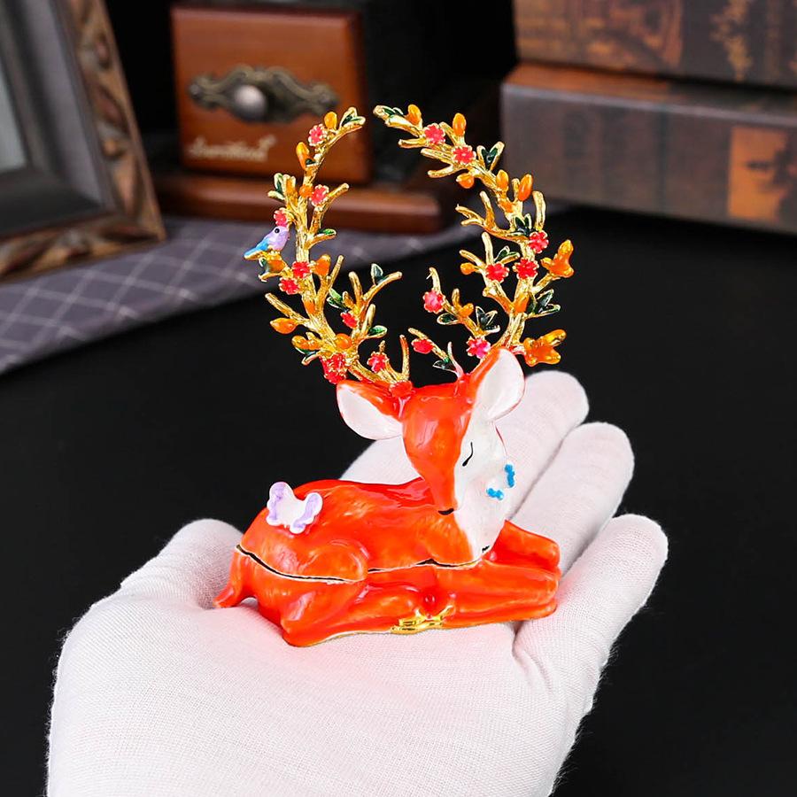 Jewelry Box Metal Enamel Color Qibao Burning Jewelry Box Hand Painted Home Crafts Christmas Elk Deer Ornament
