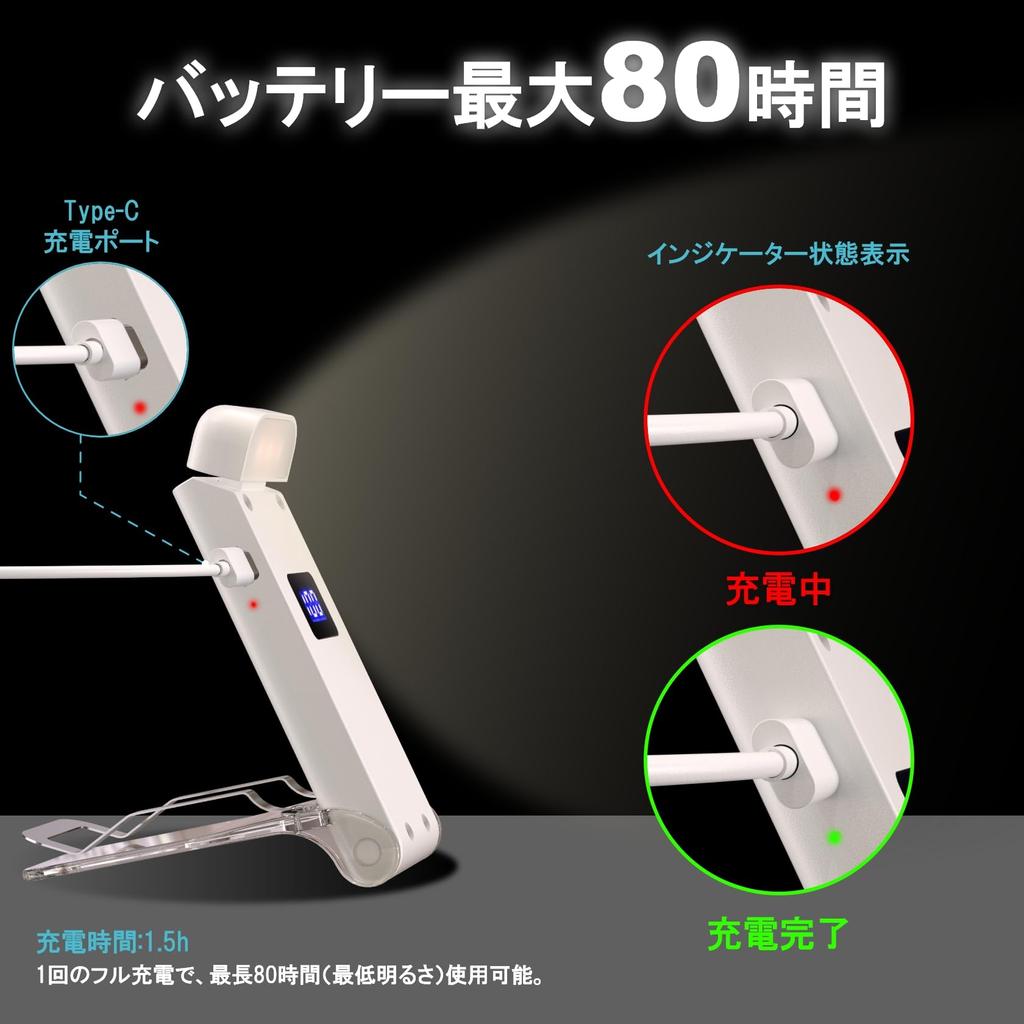 LUTW Portable Reading Light, USB Rechargeable, Music Light for Books, 3 Color Temperature Settings, 5 Brightness Settings, LCD Display, 3060 Minute