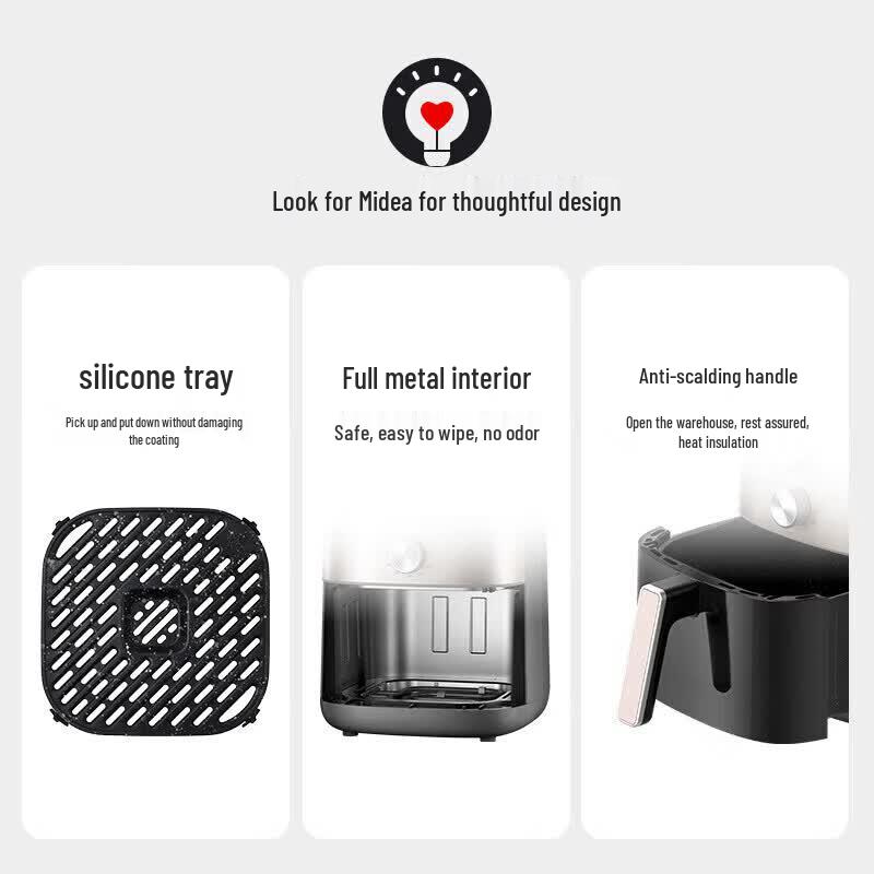 Midea 6.5L Dual-Heating No-Flip Air Fryer with Visual Window CN Plug (adapter Included)