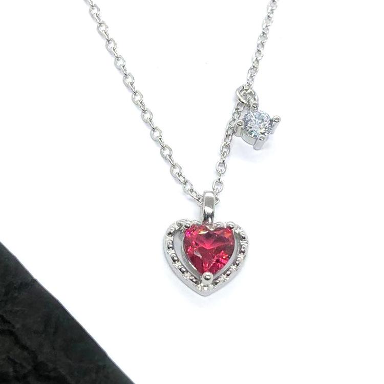 925 Sterling Silver Luxury Quality Jewelry Red Heart Necklaces With Pendant For Women Accessories Wholesale Jewellery Argent 925