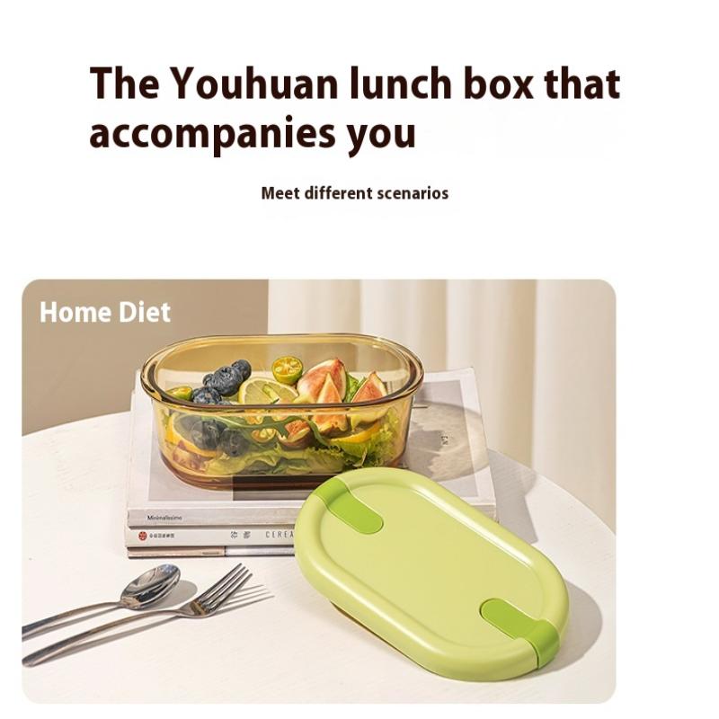 Microwave Glass Lunch Box For Office Workers Separated Heat-Resistant Lunch Box Bowl Sealed And Kept Fresh With Lid