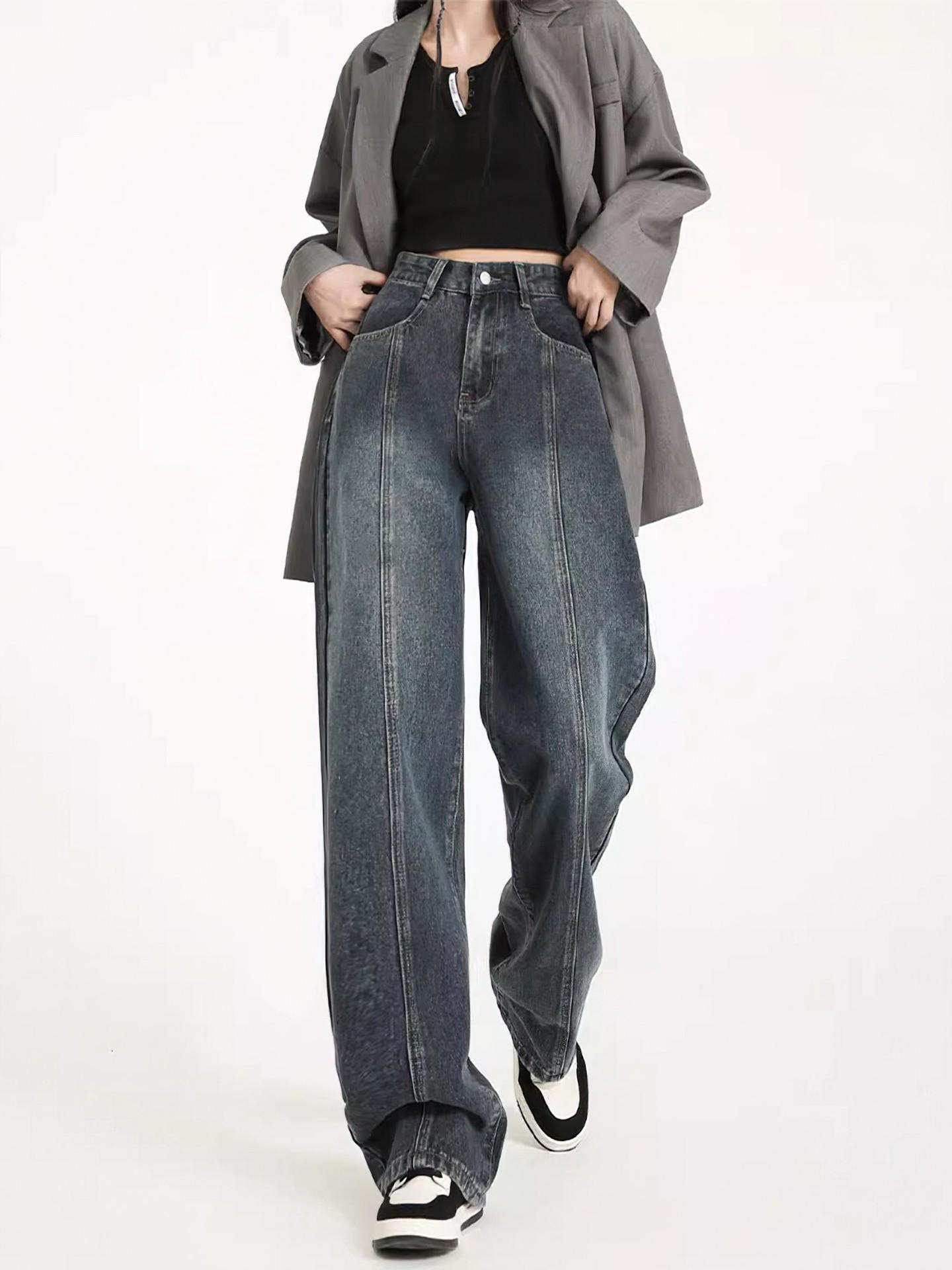 

Женские синие джинсы с высокой посадкой и широкими штанинами - Весна/Лето Длина в пол XXL