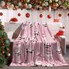 Pink Santa Snowman Christmas Flannel Throw Blanket, Cute Xmas Santa Snowman Print Soft Warm Blanket for Sofa Bed Holiday Home Decor Gift