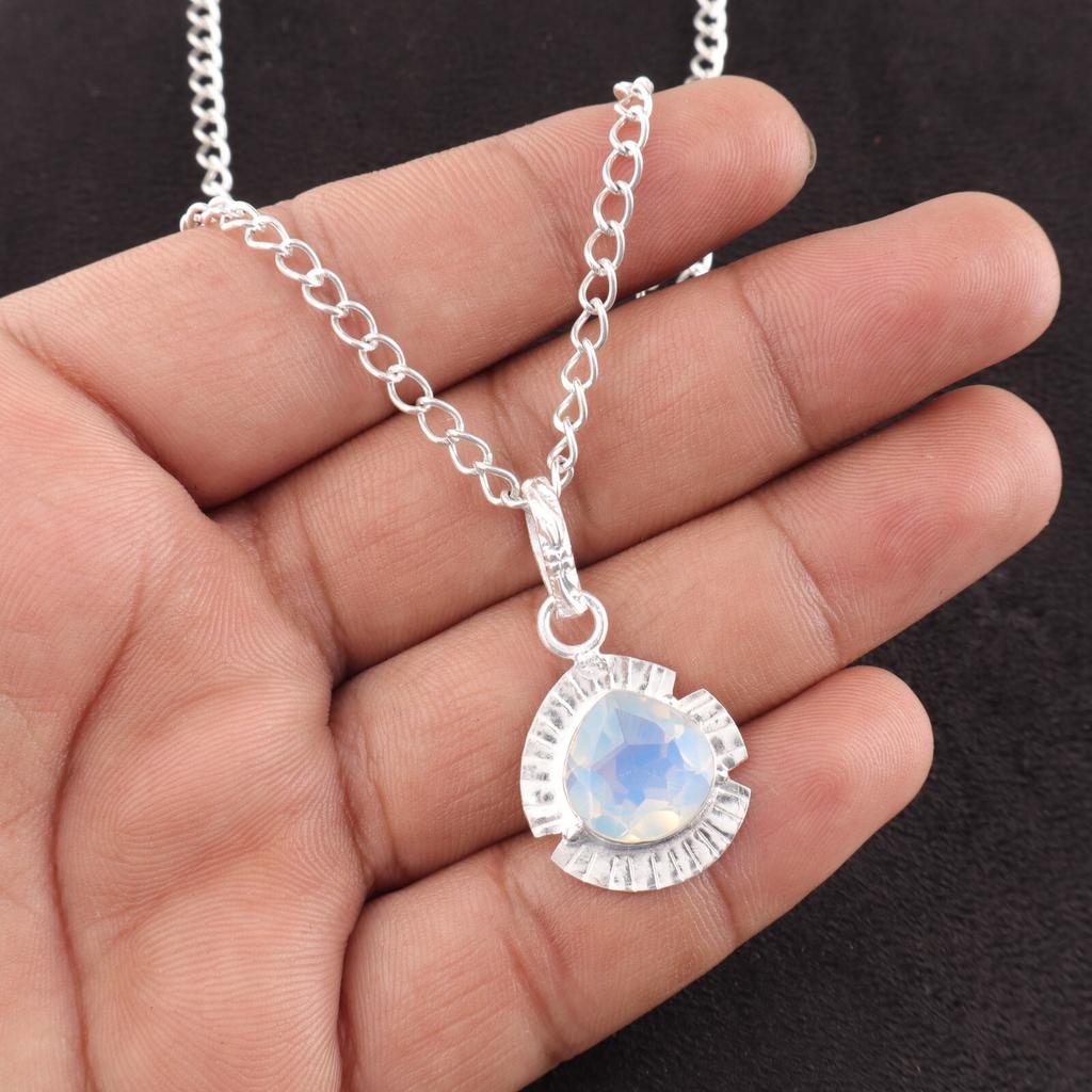 Milchiger Opal Edelstein 925 Sterlingsilber Schmuck Handgefertigt Schöner Anhänger 1,15" PP-8-16