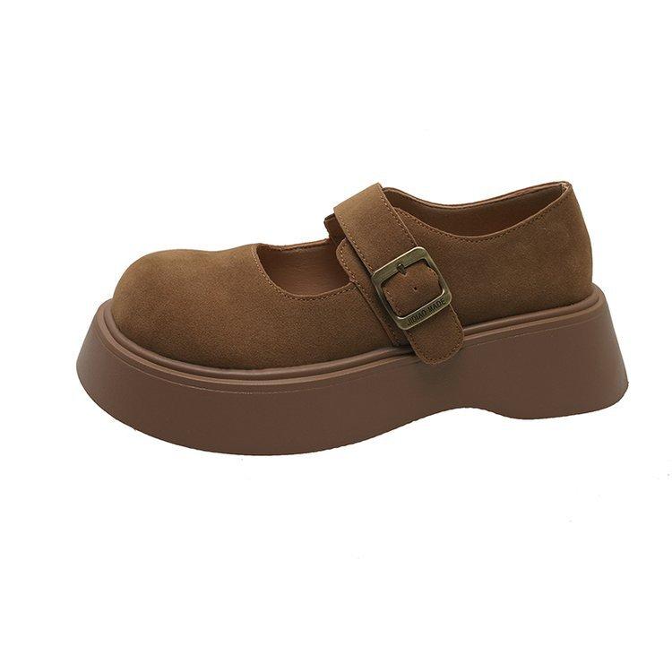 

[Yushilai] Japanese retro big-headed Mary Jane shoes for women s spring 2025 new thick-soled versatile loafers 40 коричневый