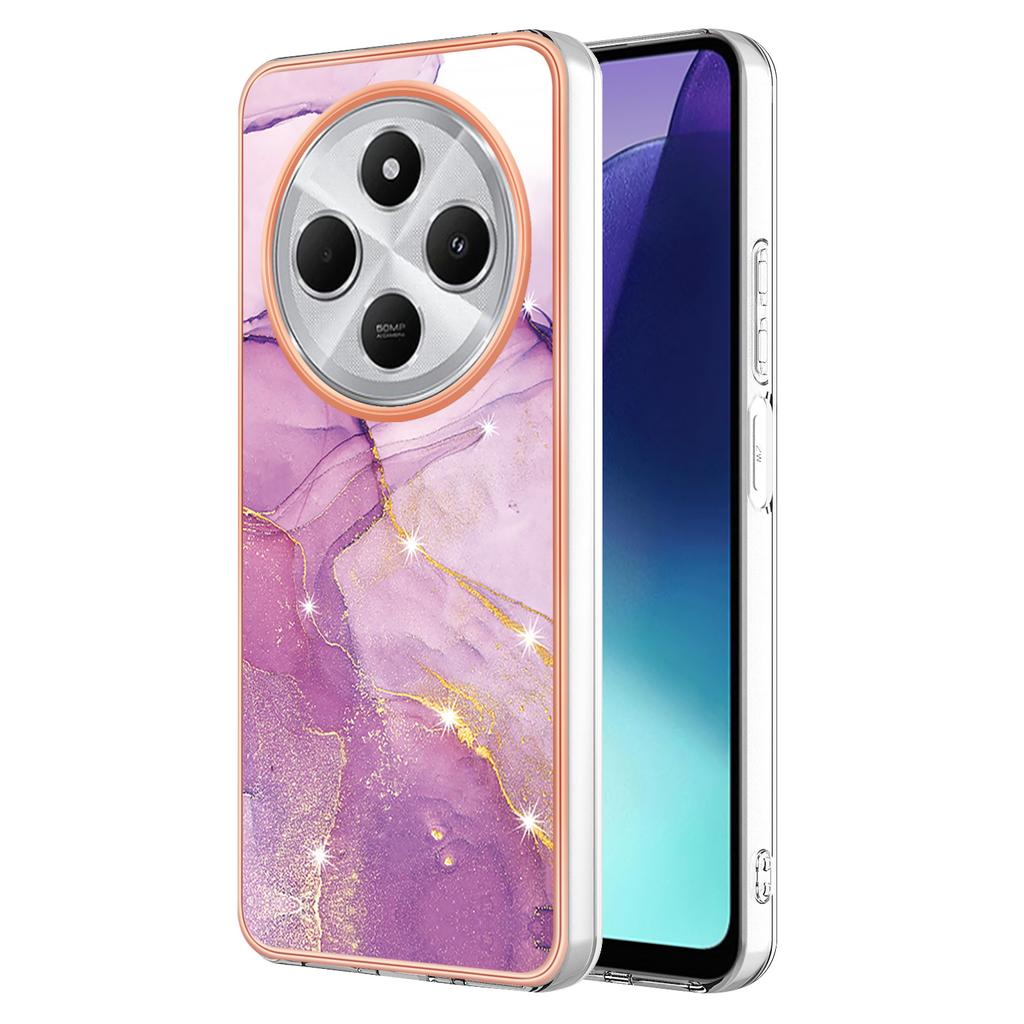For Xiaomi Redmi 14R 5G/Xiaomi Poco C75 4G/Xiaomi Redmi 14C 4G TPU Case with IMD Marble Pattern Electroplated Back Cover