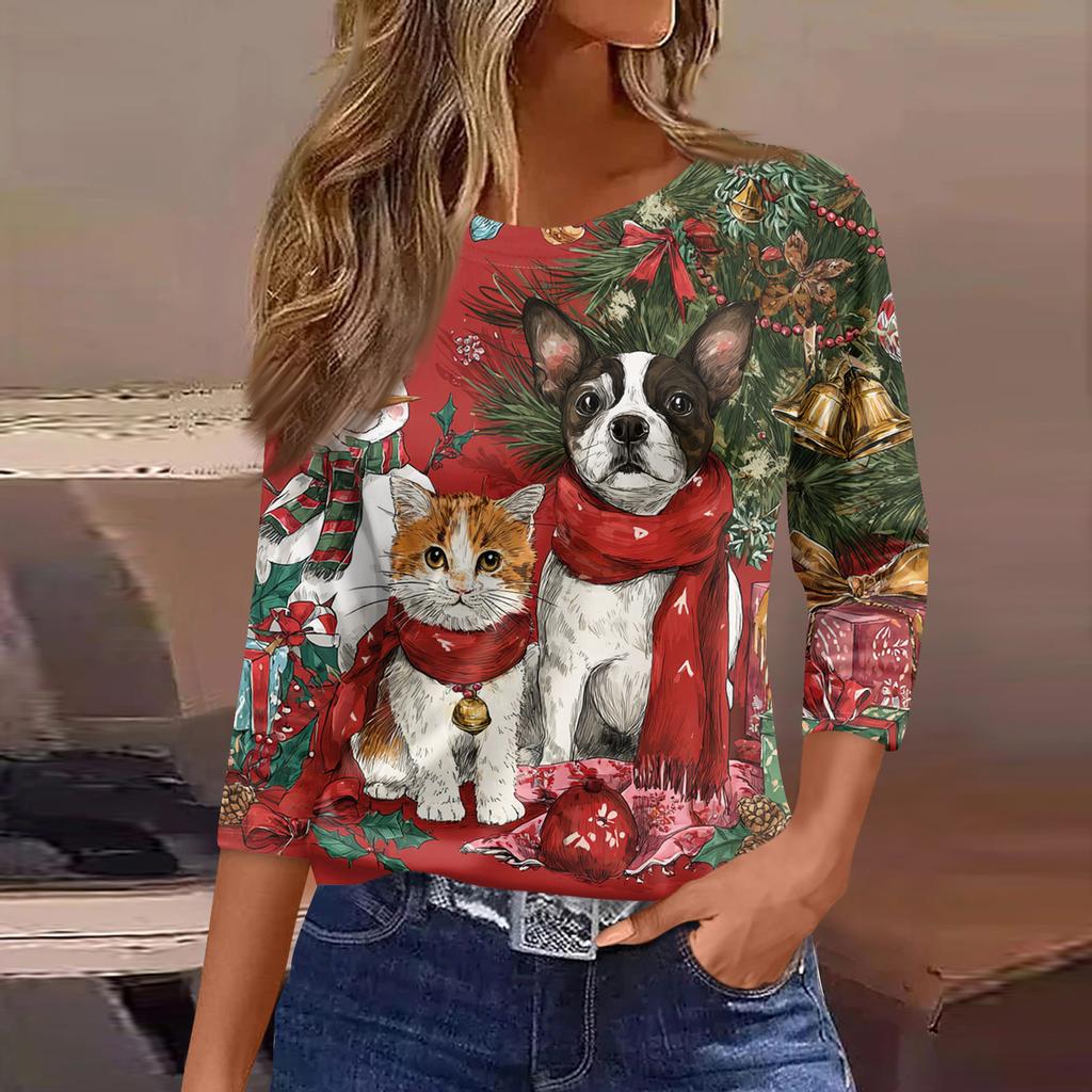 3/4 Sleeve Shirts For Women Print Graphic Tees Blouses Casual Plus Size Basic Tops Pullover