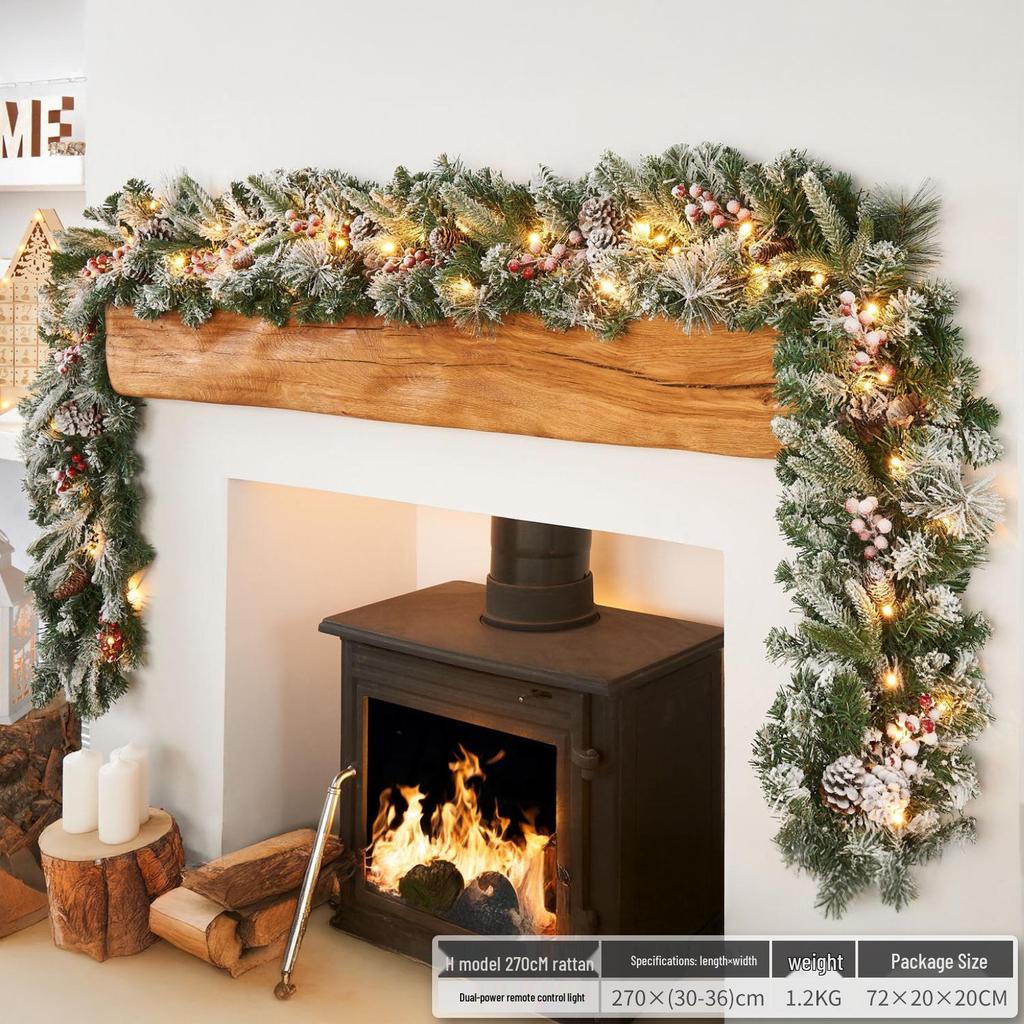 Christmas Glimmer: Garland Set for Tree, Window, and Fireplace with Flocked Leaf Ornaments