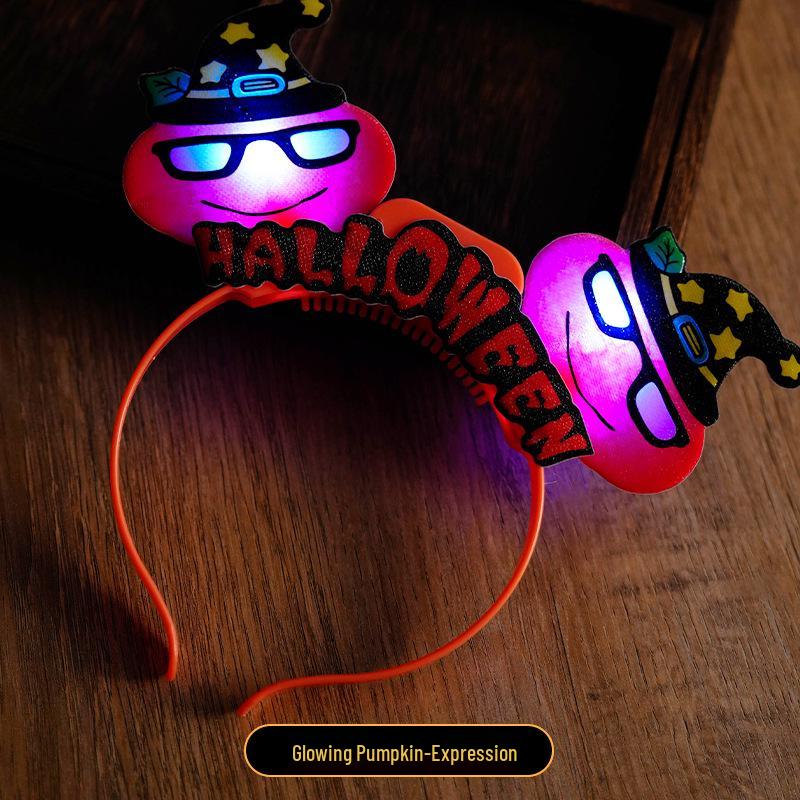 Svítící Halloweenská Dýně s Čertovskými Rohy Čelenka pro Koncerty a Večírky