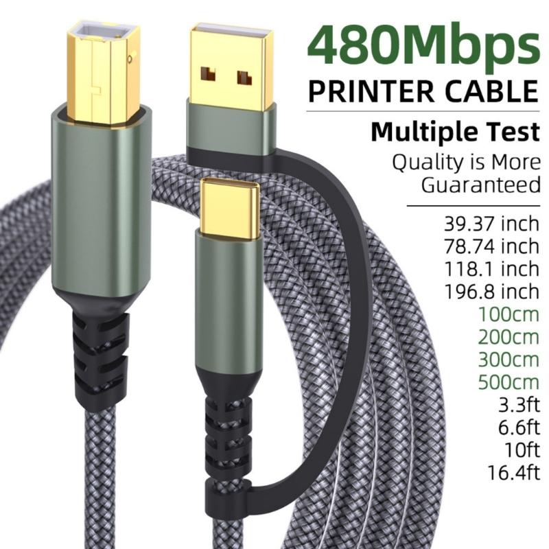 1m/2m/3.0m/5m USB Type C To USB B Data Cable Easy Connection Printers Scanners and Digital Pianos To Phones Tablets