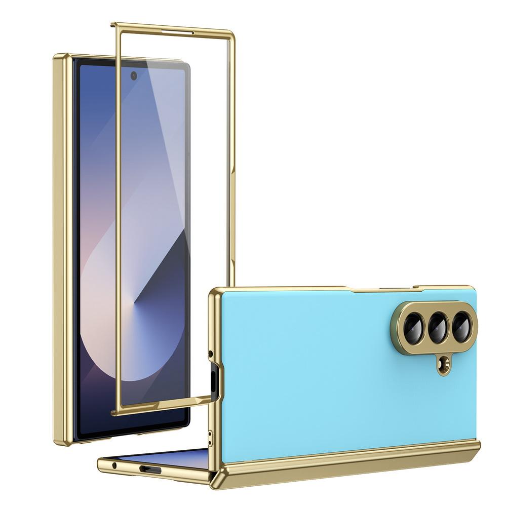 AG Frosted Backplate Plated Bezel Spring Hinge Glass Protector Case For Samsung Z Fold 7 Fold Special Galaxy Z Fold 6 5 4 Cover