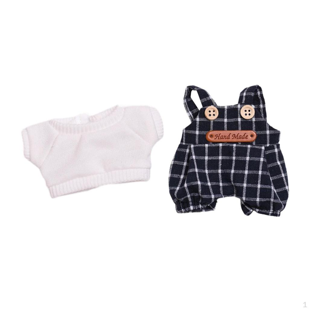 Labubu Plush Doll Jumpsuit Photo Props Birthday Gifts Girl Doll Pants for 17cm Doll T Shirt Pants Hat