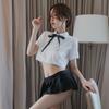 Ladies' Sexy Lingerie Sexy Student Outfit See Through No Take Off White Shirt Bow Tie Uniform Pleated Short Skirt Tempting