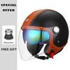 DOT Approved Jet Helmet Double Visor Leather 3/4 Open Face Helmet Safety Motorcycle Helmets Daul Lens Man Women Four Seasons