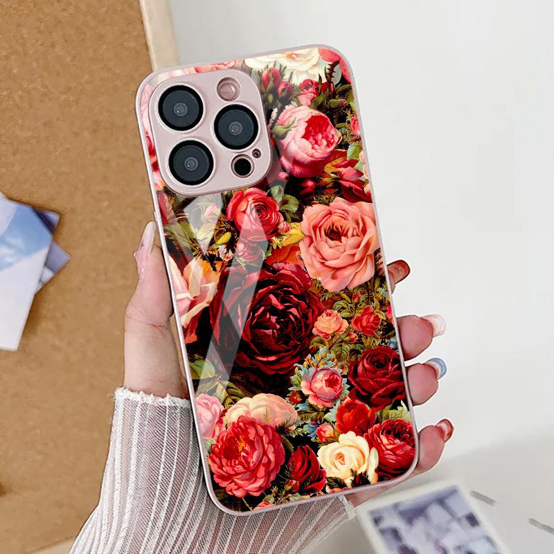 Full screen rose for iPhone17ProMax metallic paint glass mobile phone protective case 17 all-inclusive fine hole factory