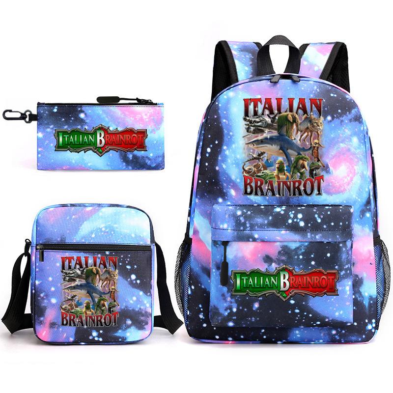 Abstract Foreign Shanhaijing Schoolbag Tongtongsahur Cartoon Primary School Student Backpack Three-piece Set D