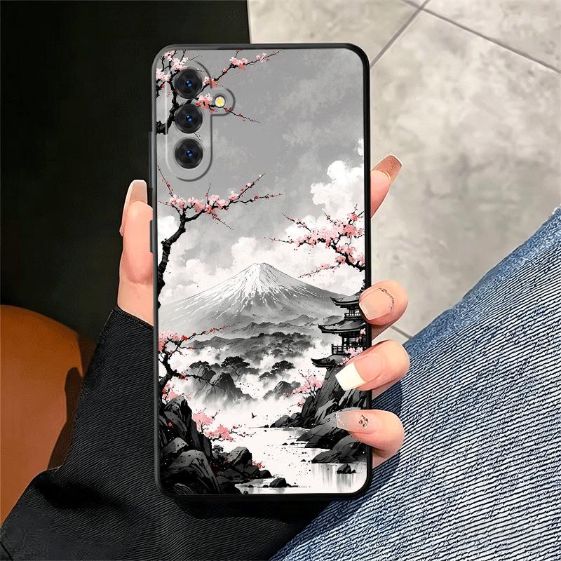 Japanese Pink Cherry Mount Fuji Soft Phone Case for Samsung A17 A37 A57 A16 A26 A36 A56 A15 A25 A35 A55 A14 A24 A34 A54 A13 A23