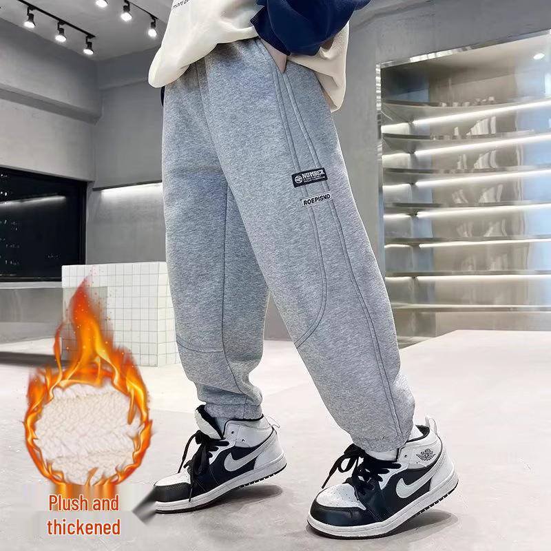 Boys' Fleece-Lined Sweatpants: Autumn/Winter Casual Loose Fit Sports Pants