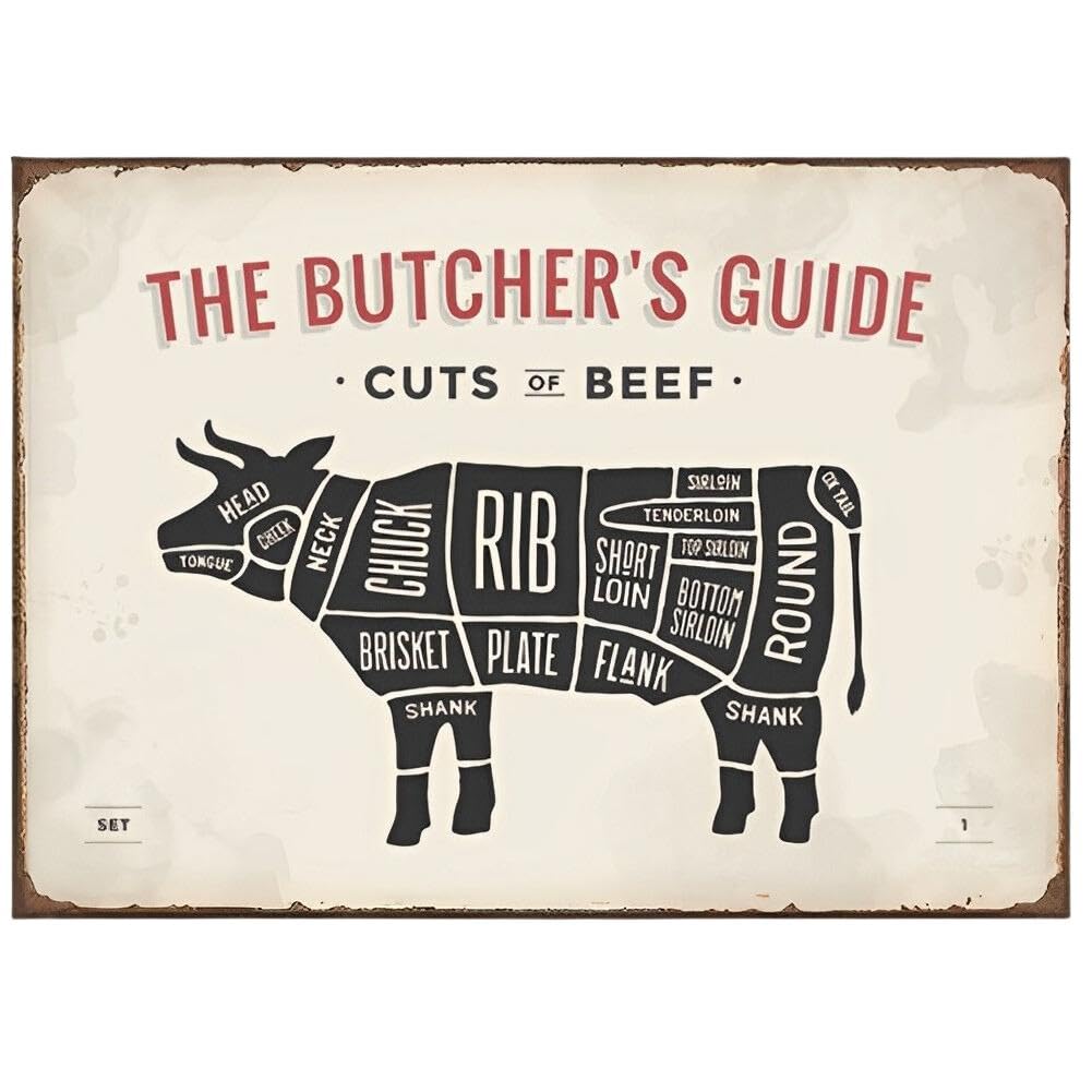 Retro Vintage Blechschild für und Amerikanische Zuschnitte zum Aufhängen Zutaten [S.T.S.G] Restaurants, Cafés, Küchen, Rindfleisch, Poster, (Rindfleischschild)