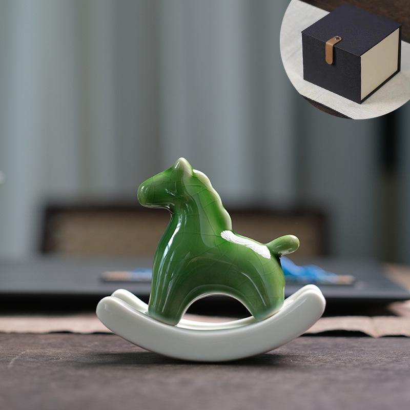 Ceramic Green Wobbly Horse Tea Pet Ornament for Home Decor