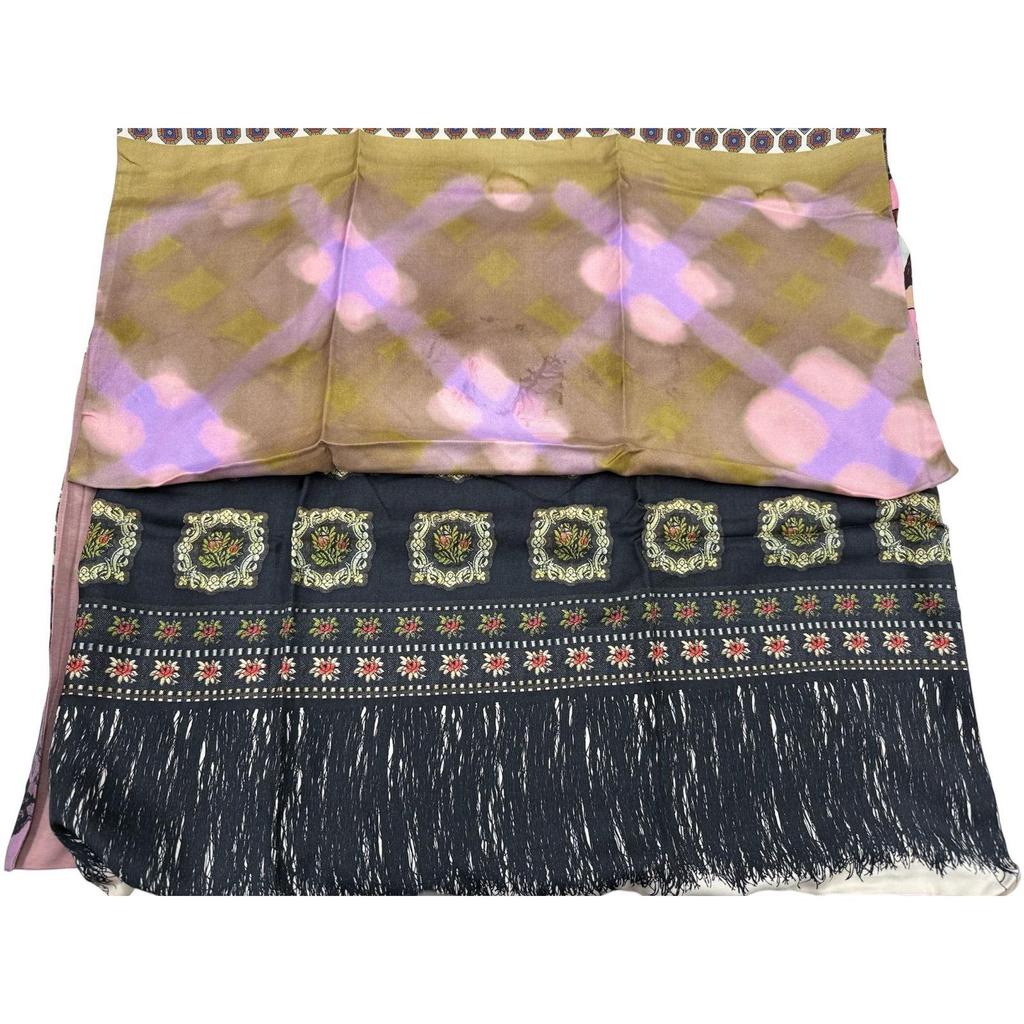 Used Pierre Louis Mascia Large Stole, Classical All-over Print Stole, Geometric X Botanical Panel Pattern, Vintage Style