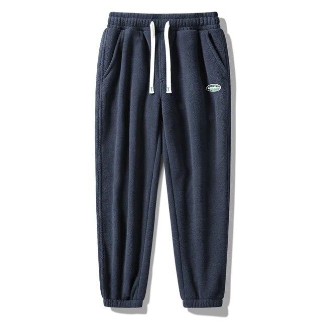 

Зимние теплые утепленные спортивные штаны, мужские брюки для бега, повседневные брюки с эластичной резинкой на талии и шнурком, мужские брендовые флисовые брюки размера плюс 8xl 8XL синий