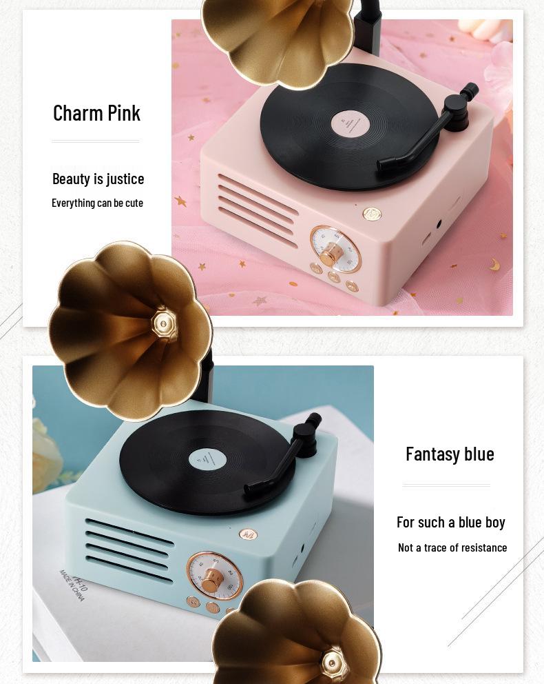 Retro Wood Grain Bluetooth Vinyl Speaker with Rotating Design