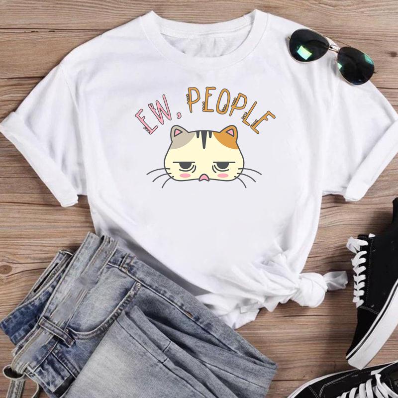 (Asian Size) Short Sleeve Print Cactus Trend Lovely Style Female T Clothing Summer Top Casual Ladies Graphic Tee Women's Fashion T-shirt