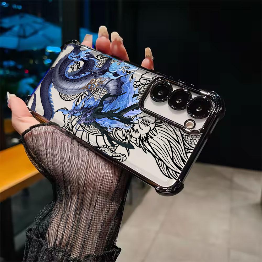 God Black Dragon Cyan Funda For Samsung S26 Ultra Phone Case For Galaxy S25 FE S26 S24 S23 S22 S21 Ultra S20 Plus 5G Clear Cover
