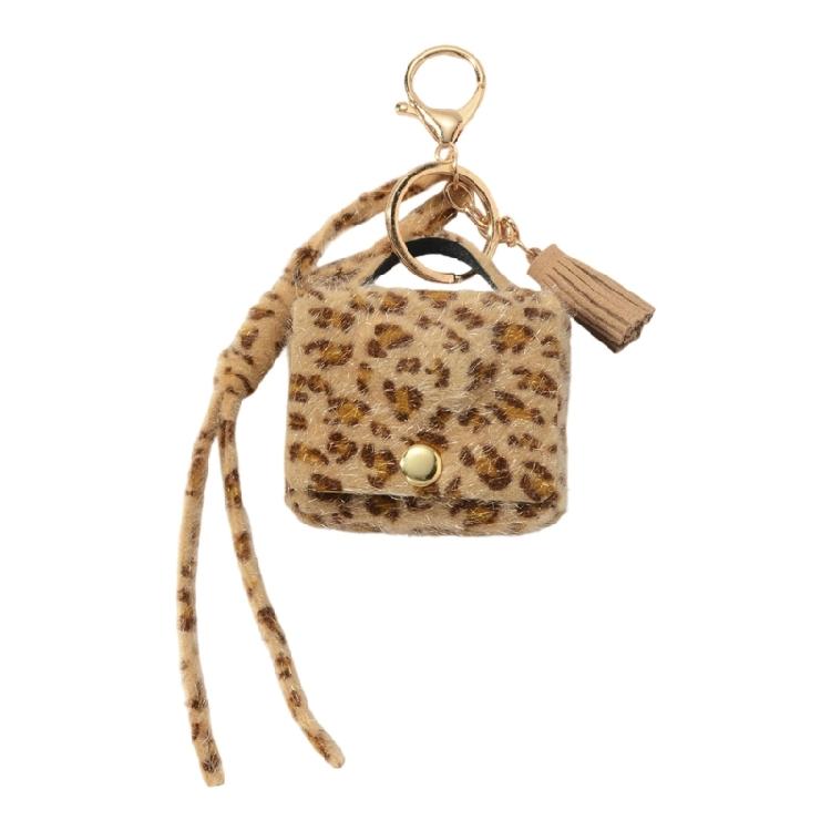 Портативный кошелек-брелок с леопардовым принтом и декоративным металлическим бантом Маленький кошелек Брелок Аксессуар для ключей
