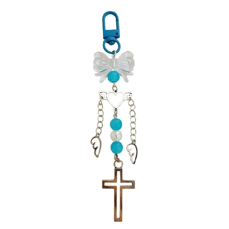 Stylish Angelic Love Heart Crosses Key Holder with Butterfly Bowknot Designs Sturdy Alloy for Women Everyday Use синий