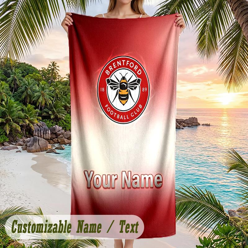 Beach Towel Brentford Football Print Custom Name Text Soft Towel for Swimming Pool