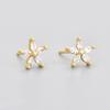 Colorful Zircon Flower Cat's Eye Earrings - Five-Petal Design with Rhinestones for Girls