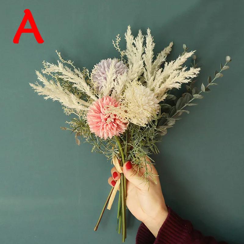 

2026 New Artificial Flower Dandelion Eucalyptus Hybrid Bouquet Wedding Green Plant Decoration Home Decoration Fake Flowers