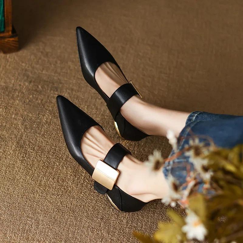 Women Nature Suede High Thick Heels SmallHut New 2026 Spring Black Apricot Square Toe Pumps Elegant Lady Metal Decoration Shoes
