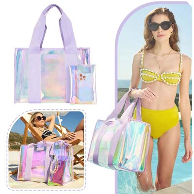 Bolsa de Praia Feminina de PVC Colorida com Proteção contra Radiação, Bolsa Tote, Bolsa de Mão, Bolsa Transversal de Grande Capacidade para Mulheres, Impermeável, Porta Celular