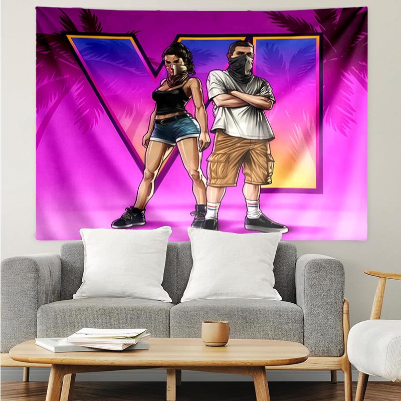 Game Grand Theft Auto Tapestry for Bedroom Aesthetic Classroom Tapestries Wall Hanging for Living Room Dorm Office,Ideal Creative Gift