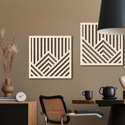 2 Pannelli Geometrici in Legno per Parete, Minimalisti, 11,81''x11,81'' Sculture da Appendere per