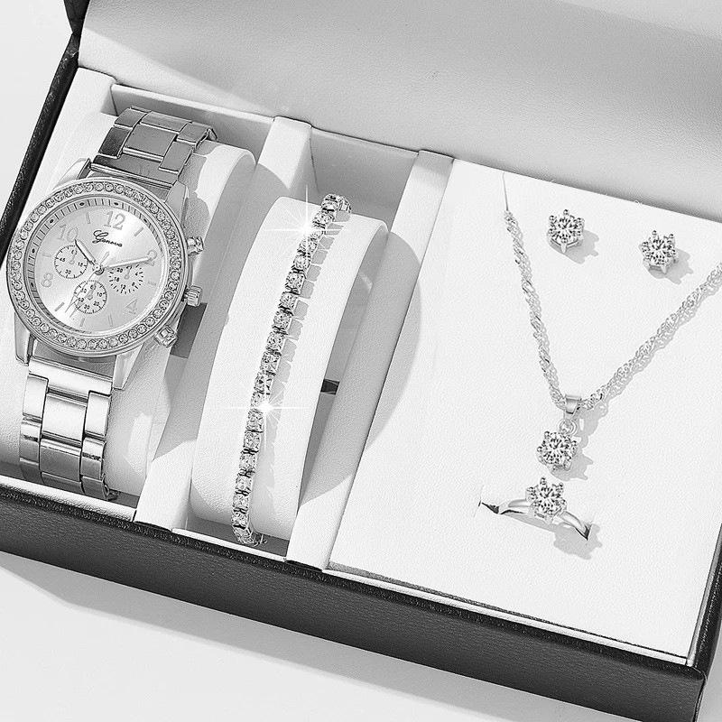 5-Piece Women's Versatile Quartz Wristwatch Set with Steel Band