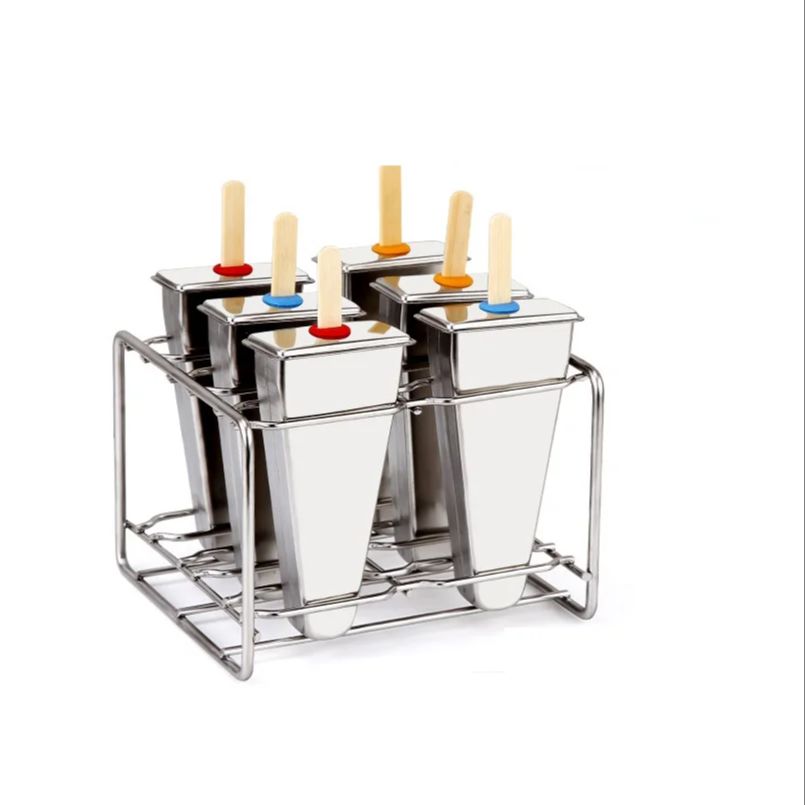 Edelstahl-Eisform 6 Löcher Eis am Stiel Formen DIY Obst-Eis am Stiel Halter