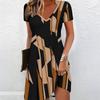 Sommer Mode Damen V-Ausschnitt Kurzarm Geometrische Farbblöcke Bedrucktes Kleid Sex Kurzer Rock Kleider