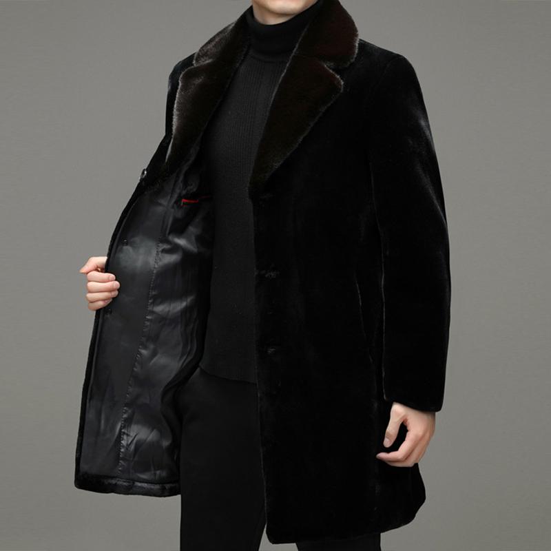 Winter Men's Gentleman Elegant Mink Fur Long Coat High Quality Artificial Fur Jacket Thickened and Warm