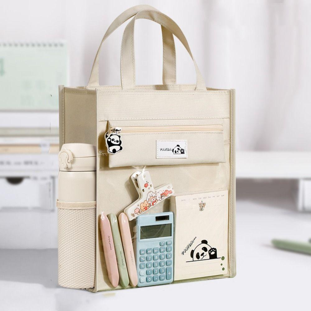 Multiple Pockets Cartoon Tote Bag Panda Dog Shoulder Handbag Cute Student Tutorial Bag Shopping