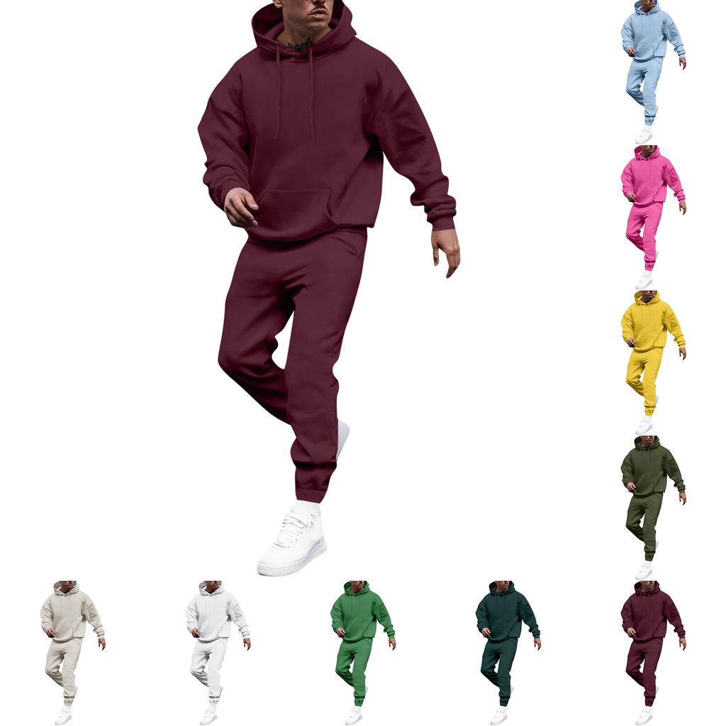 Men's Solid Color Hooded Universal Versatile Hooded Sweatshirt Sweatpants Casual Sports Suit