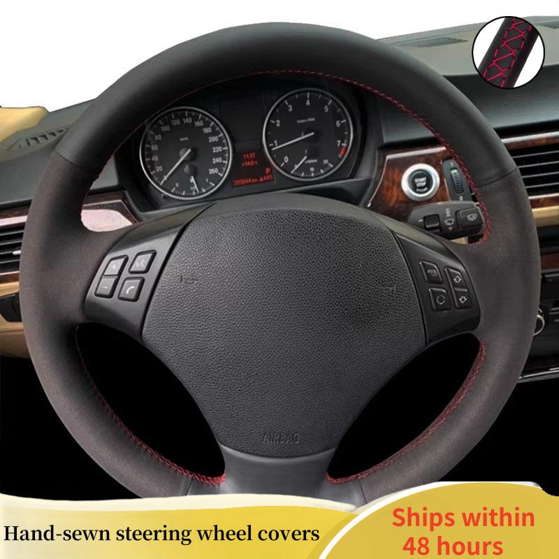 Car Steering Wheel Cover  Leather For BMW 320d 325i 335i X1 E84 E90 E91 Steering Wheel Braid Car Accessory Red Thread