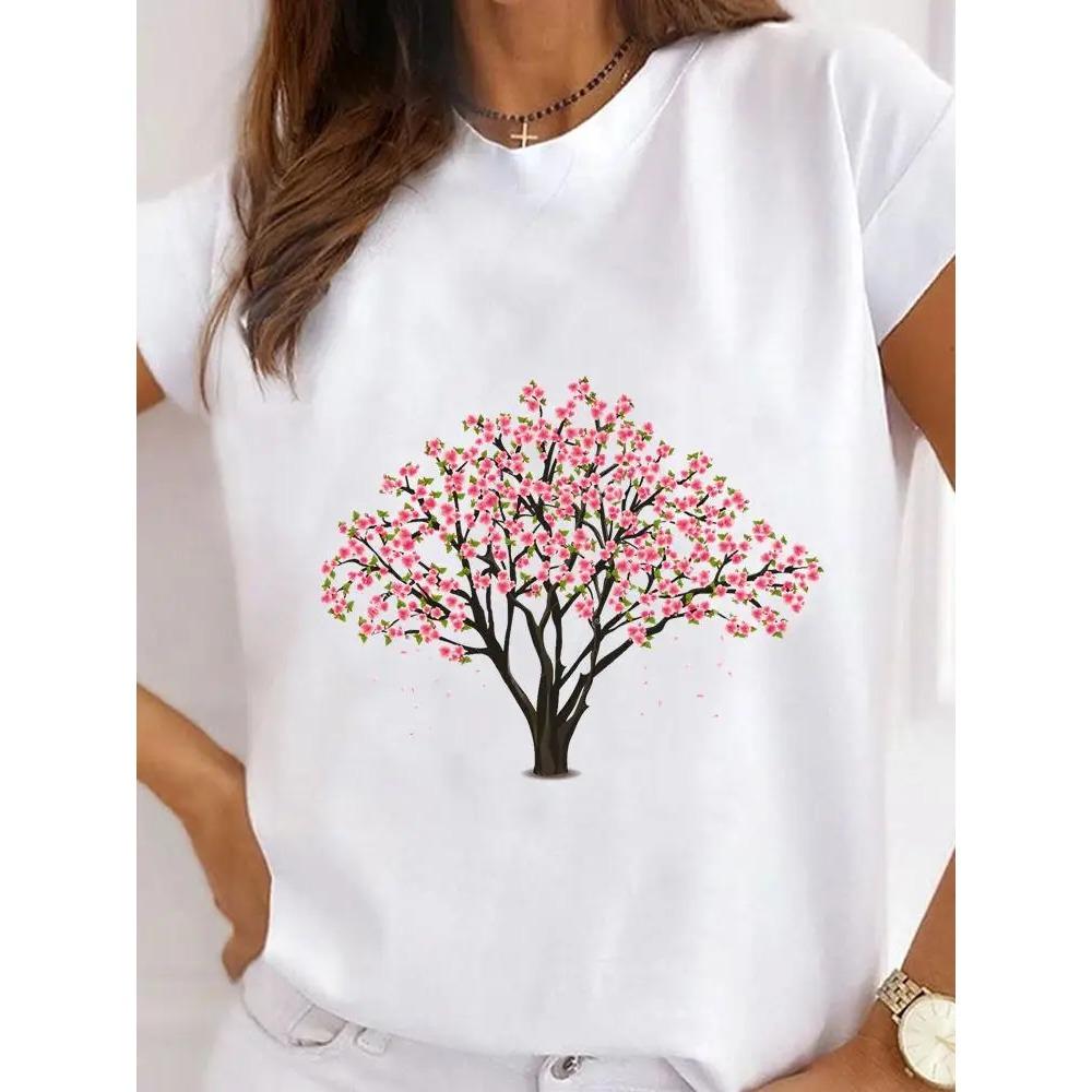 Summer Round Neck Love Flower Butterfly and Bee Pattern 3D Print Top Fashionable Casual Short Sleeved Women's T-shirts