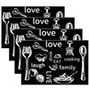 4 Pezzi Tovagliette Nere e Bianche con Motivo Coltello e Forchetta Lino Antiscivolo Facili da Pulire Tovagliette Decorazione Cucina Tovaglietta