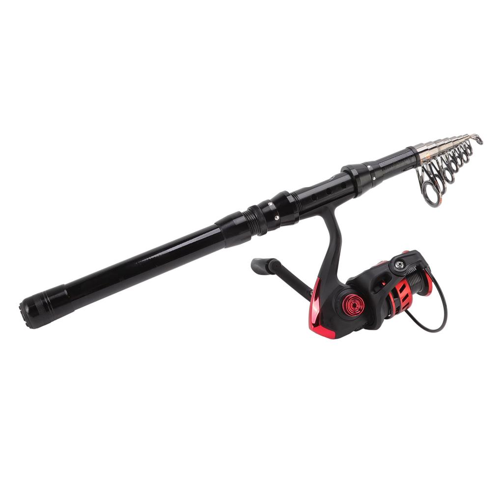 Fishing Pole Kit Complete with Telescopic Black Short Sea Pole Fishing Rod and Reel Combo for Outdoor
