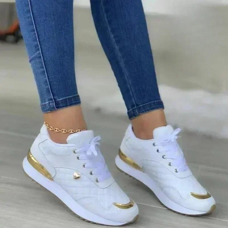 Fashion New Women Sneakers Patchwork Lace Up Flat Shoes Women Lightweight Female Platform Shoes Classic Versatile Zapatillas De Mujer